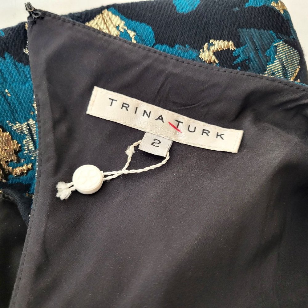 Trina Turk Black, Metallic Gold and Teal Sleeveless Cocktail Dress NWOT - Picture 3 of 6